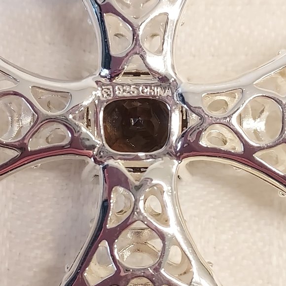 Pierced Sterling Silver Maltese Cross with Smoky topaz center Necklace - Picture 5 of 12
